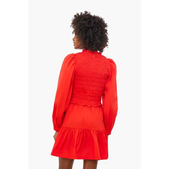SEA NEW YORK NWT Scarlet Gaia Solid Cotton Long Sleeve Mini Dress Sz 12 Ruffles - Picture 7 of 14